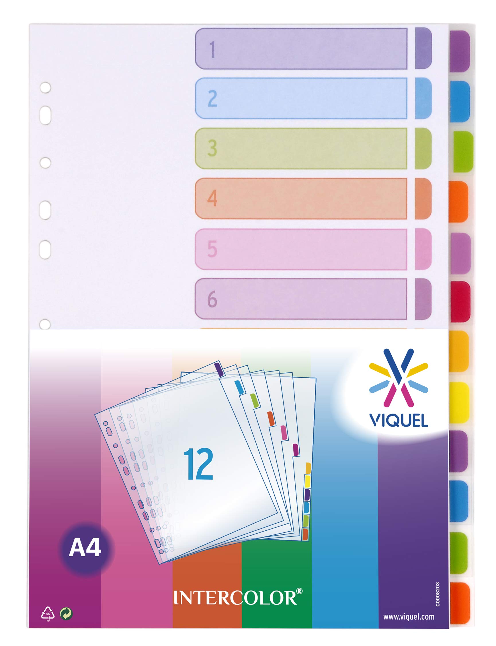 Viquel Polypropylene Dividers A4 Pack of 12 intercolor