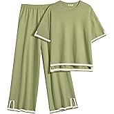 Ekouaer Lounge Set for Women Travel Outfits 2 Piece Sets Short Sleeve Sweater Top Wide Leg Long Pants Loungewear