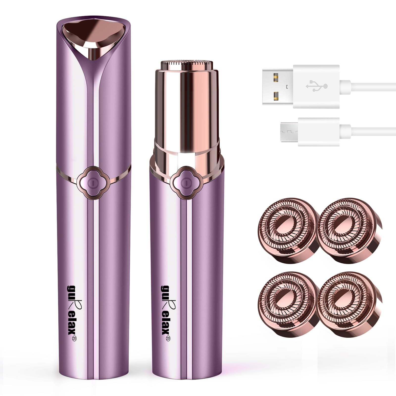 Photo 1 of Facial Hair Removal for Women, Ladies Face Shaver(Rechargeable) for Chin Upper Lip Neck Armpits, Included 4 Replacement Heads, with a Velvet Storage Pouch