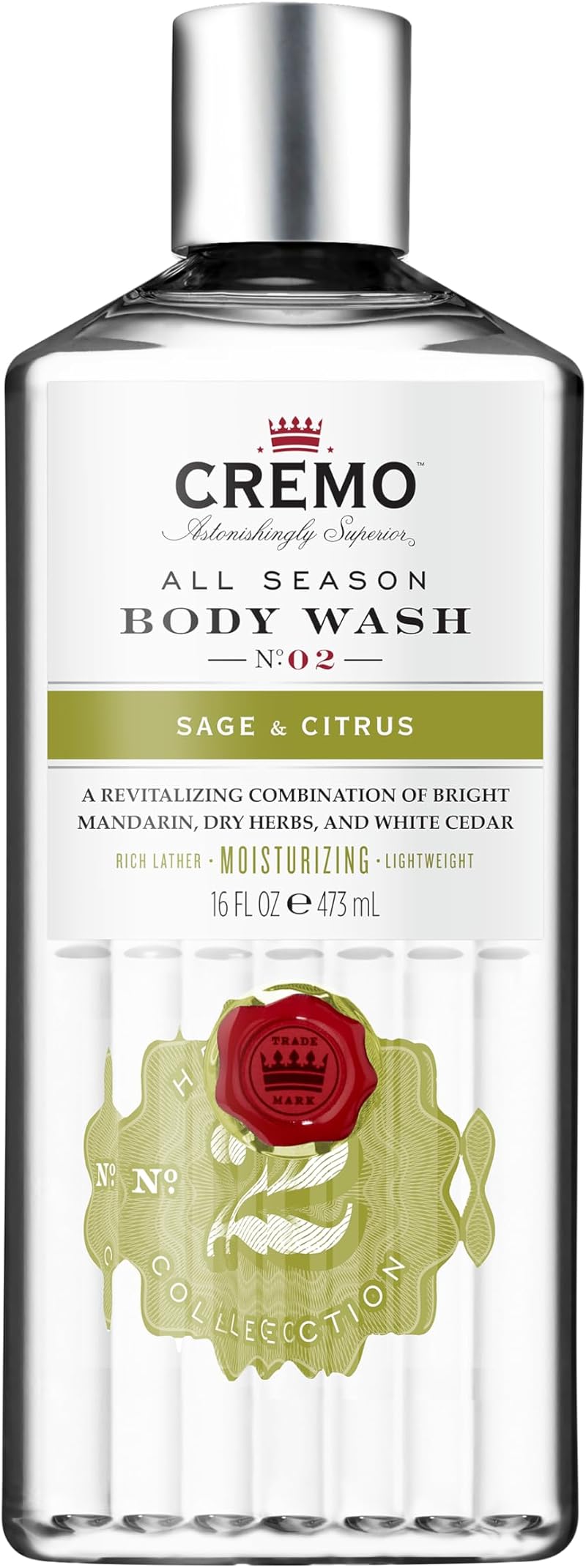 Cremo Sage and Citrus Body Wash 473 ml Men’s Shower Gel Moisturising
