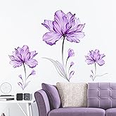 Tanlaby 35in H Large Purple Flowers Wall Decals Floral Blossom Wall Stickers Self-Adhesive Removable Plants Art Decor for Living Room Bedroom Offices Bathroom Decoration