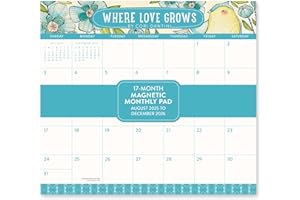 Orange Circle Studio 2026 Magnetic Monthly Fridge Calendar, Where Love Grows, 17-Month Daily Aesthetic Planner Notepad with Magnet for Refrigerator, Easy Organizer for Grocery List, Appointments