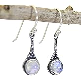 Gemstone sterling silver dangle earrings, Birthstone drop earrings, Victorian style silver earrings, Vintage earrings