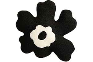 CONRTEMS Sofa Pillow Waist Cushion Back Plush Flower Special-Shaped Pillow All-Match Girl Heart Creative Pillow. (Black and White)