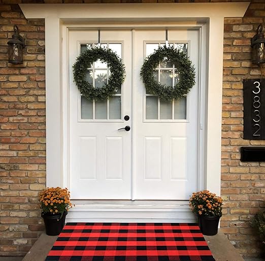 Cotton Buffalo Plaid Rugs 3'×5' Washable and Durable Red Plaid Rug for Kitchen