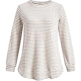 winkbay Women's Striped Crewneck Sweatshirts Fall Long Sleeve Dressy Casual Knit Pullover Tops