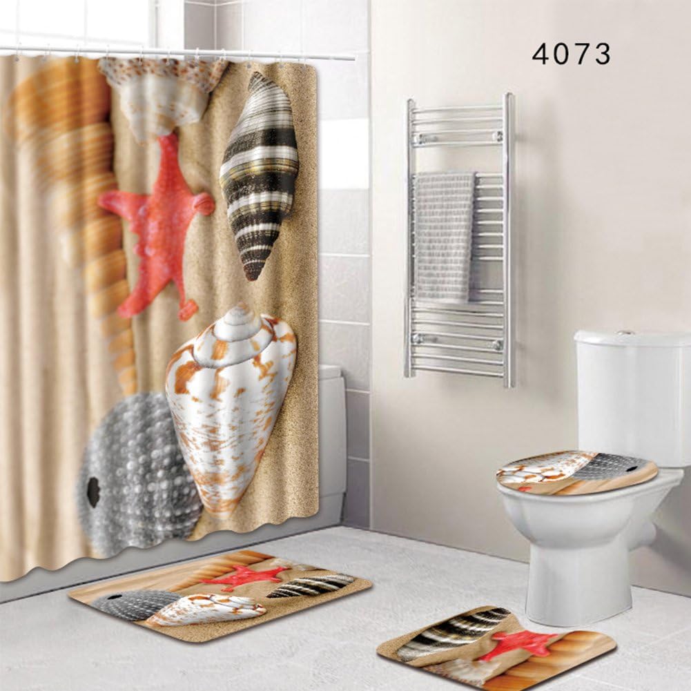 Beifivcl 4-teiliges Duschvorhang-Set – Mit Badematte, Konturmatte, Toilettensitz, Marineblau Marmor-Design