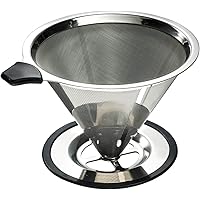 Stainless Steel Pour Over Coffee Cone Dripper with Cup Stand - Paperless and Reusable - Ultra Fine Micro Mesh Filter…