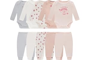 MEYSAHO Baby Newborn Layette 10-Piece Clothing Sets Soft Cotton Bodysuits Pants Sets for Baby Boys Girls Toddler Unisex