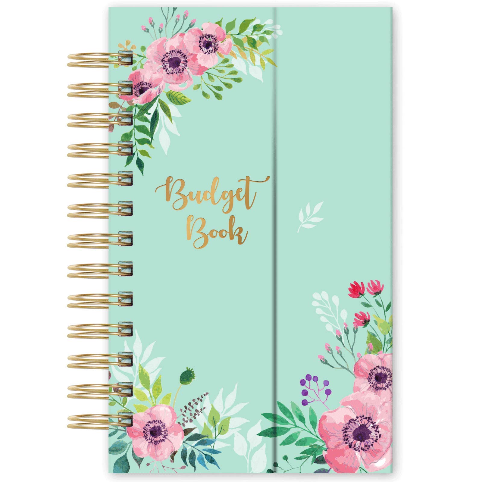 Budget Planner - Undated Monthly Bill Organizer with Pockets, Expense Tracker Notebook, Compact Size 7.56" x 4.72" (Smaller Than A5), Budgeting Journal and Financial Planner - Green Flower