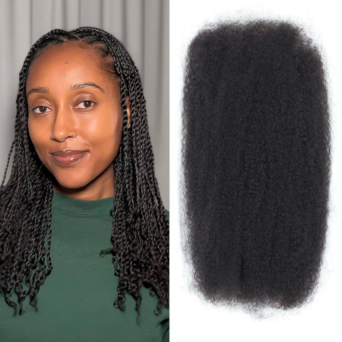 Photo 1 of Vecago Afro Kinkys Bulk Human Hair, 18 inch 4c Curly Hair for Permanent Sister Locs/Mini Twists/Braids/Repair Can Dye and Bleach(50 Gram),Black