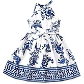 WDIRARA Toddler Girl's Floral Print Sleeveless Belted Halter Ruffle Hem Boho A Line Dress