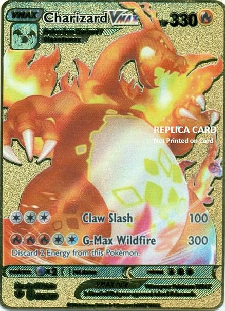 Amazon Com Charizard Vmax Gold Metal Custom Pokemon Card Tcg Ccg Replica Toys Games