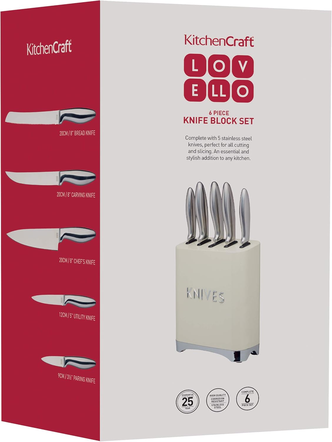KitchenCraft Lovello LOVKNBCRE Retro 5Piece Stainless Steel Knife Set