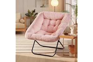 DUMOS Comfy Chair for Adults, Soft Faux Fur Folding Lounge for Bedroom Living Room Dorm Rooms Flexible Reading Chair for Teens, Large Size Foldable (Square-Blush)
