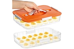 FMOACEN 2-Layer Deviled Egg Containers with Lid, 36 Slots Plastic Detachable Egg Tray Carrier with Handle, Clear Eggs Storage Box Portable Eggs Holder for Easter Party Home Kitchen Refrigerator Supplies