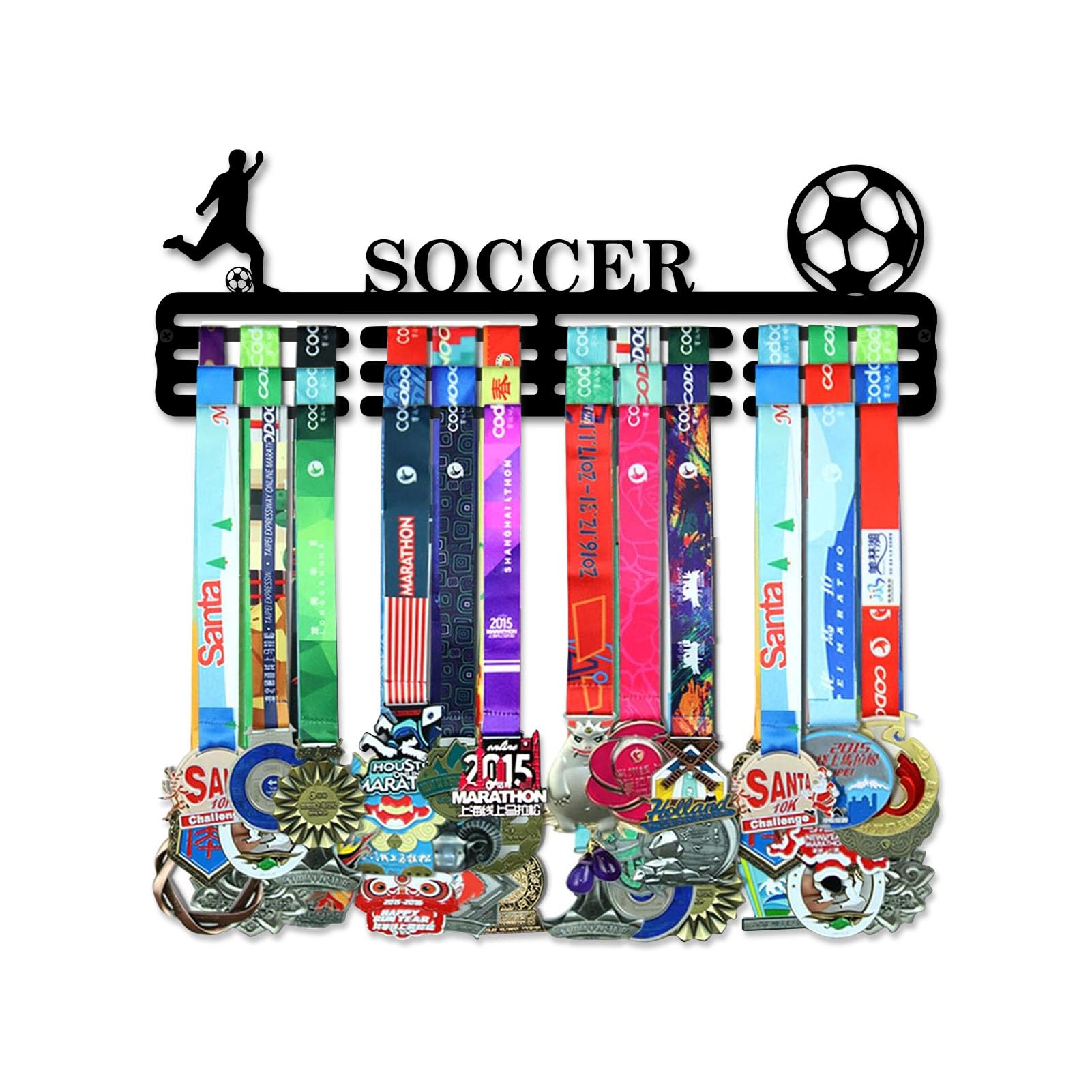 Resama SOCCER Medal Hanger Holder Display Rack for Awards Ribbons Personalized Medal Sports Themed Race Ribbon Holder for Wall Metal Display for Men Boy Girl Kid