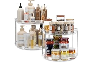 LAMU 2 Pack 2 Tier Lazy Susan Turntable Organizer 9.25'' Rotating Spice Rack Organization for Cabinet, Kitchen, Pantry, Count