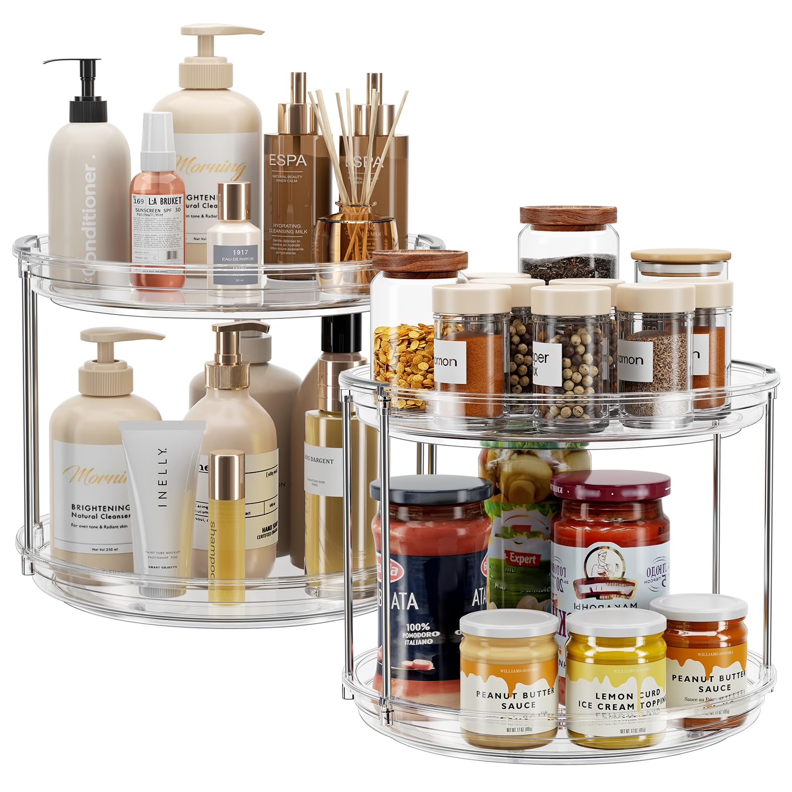 LAMU 2 Pack 2 Tier Lazy Susan Turntable Organizer 9.25'' Rotating Spice ...