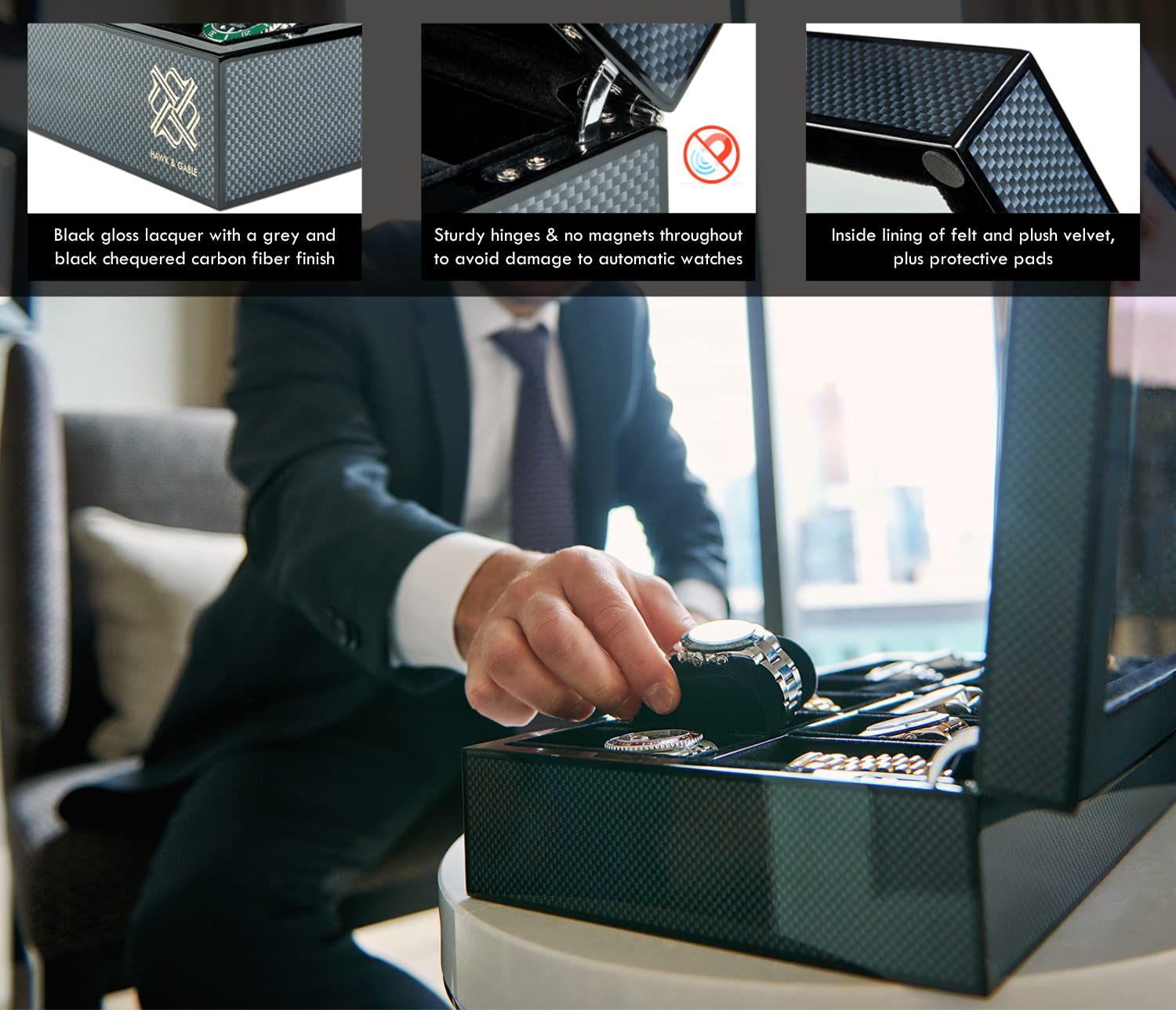 Specter Ride Watch Box Mua HAWK & GABLE Luxury 12 Slot Watch Box Organizer, Glass Display and ...
