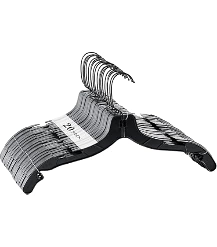 Pack De 20 Perchas De Plástico Antideslizantes Con Barra Horizontal - Gancho Giratorio 360° Apertura En S - Ahorra Espacio (Solo 0.6cm De Grosor)