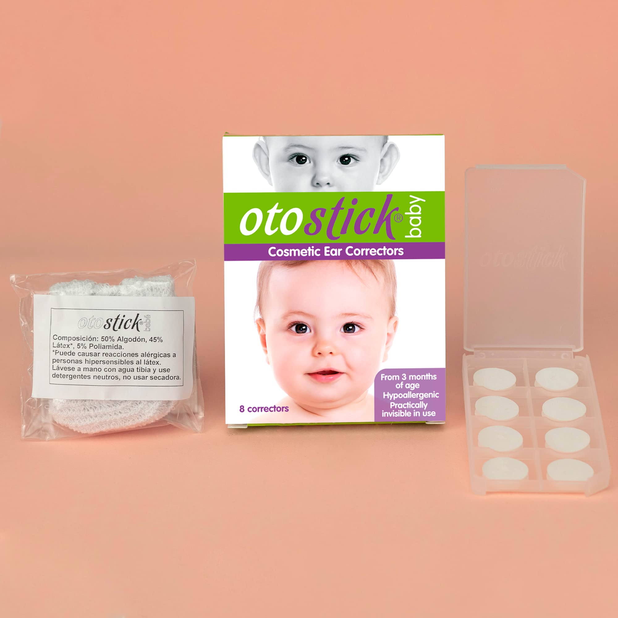 Otostick Baby - 8 Count Discreet Protruding Ear Corrector for Babies with Protective Baby Cap - Orthopedic Items for Permanent Correction of Large Ears from 3 Months of Age