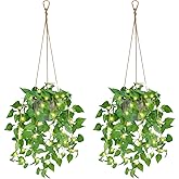 TNNTOPELE 2 Pack Hanging Plant Fake Hanging Plants with LED Lights, Artificial Hanging Plant with Pots, Artificial Plants for Home Decor Wall Indoor Outdoor Office Decor