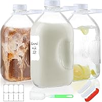 CARBLIN 64 Oz Glass Milk Bottles, Heavy Duty Glass Milk Jugs with Airtight Lid, 2Qt Clear Water Container for Refrigerator, R