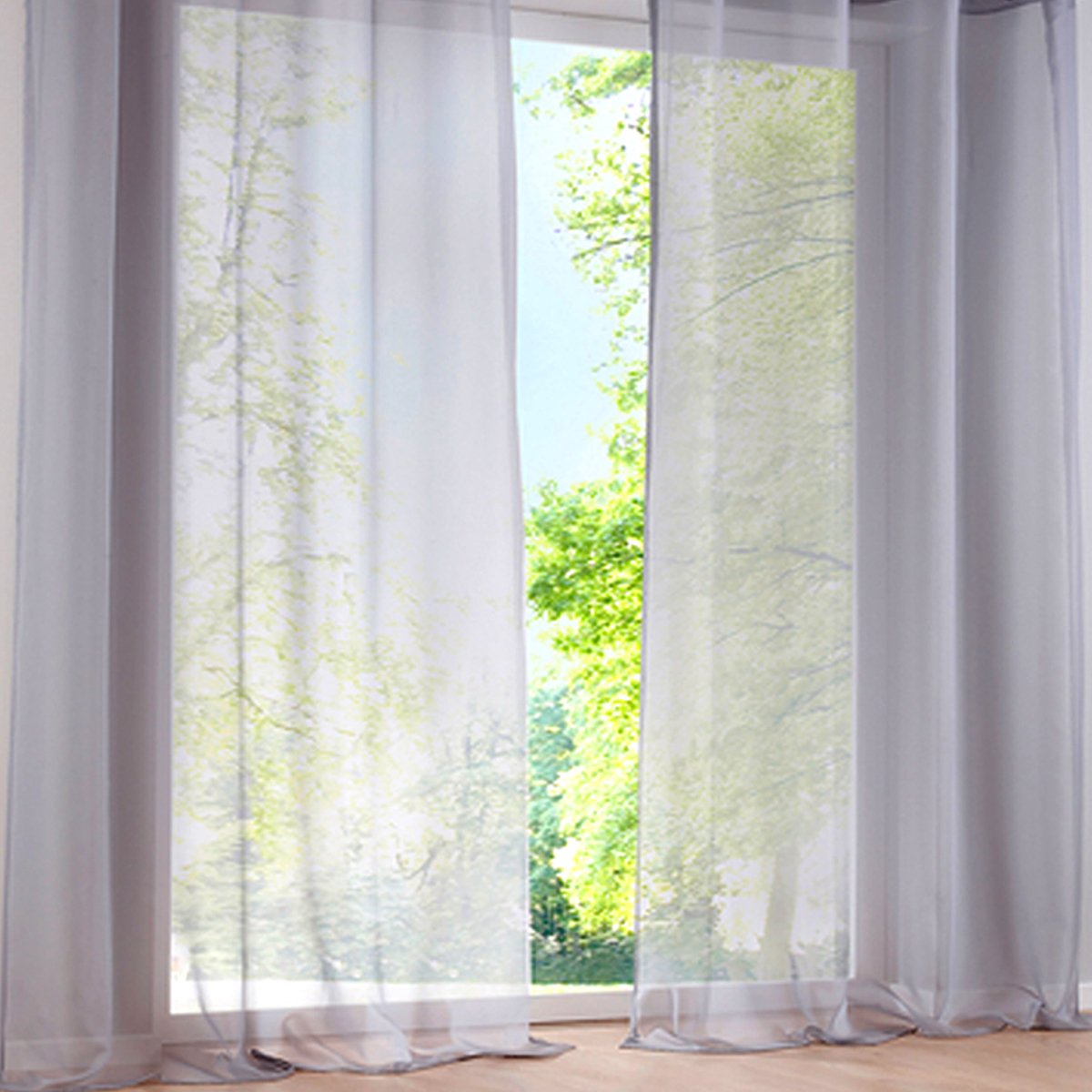 SIMPVALE 2 Pieces Voile Curtains Transparent Sheers for Windows and Balcony, Sliver, Width 140cm