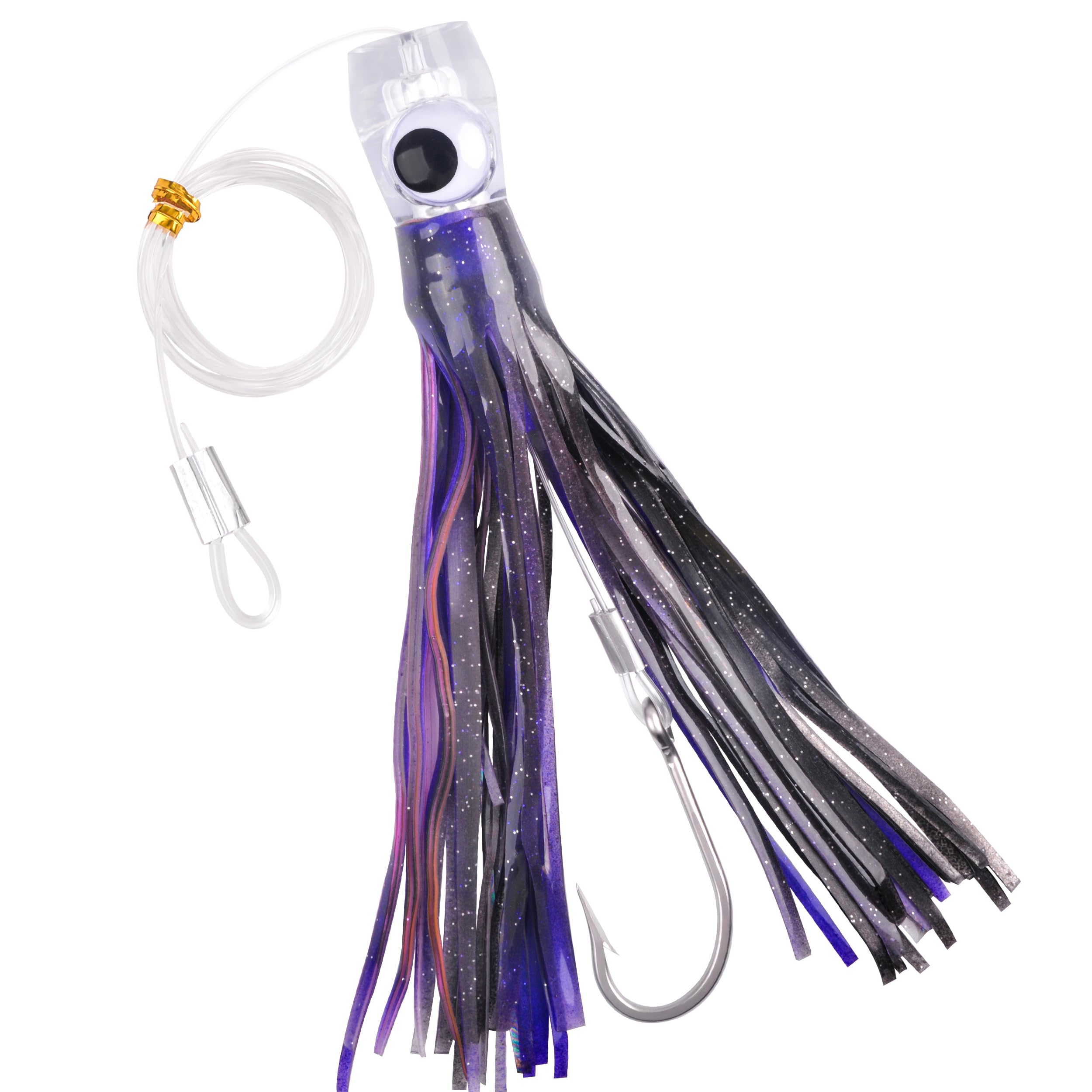 Saltwater Trolling Lures Big Game Octopus Squid Skirt Trolling Lure Deep Sea Fishing Lure with Rigged Hooks Multicolor for Marlin Tuna Mahi Dolphin Offshore Fishing,1Pack(5#-21cm)