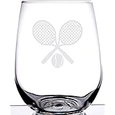 IE Laserware Tennis Lovers Stemless Wine Glass | Charming Laser Etched Wine Glass | Perfect for Men Women or Partners Players | Birthday | Anniversary | Christmas