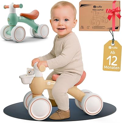Mallie® Laufrad ab 1 Jahr inkl. Gratis Korb als Laufräder, Rutschauto, Schaukelpferd von 12 bis 24 Monate oder Dreirad ab 1 Jahr Ersatz I Balance Bike Kinderspielzeug als Geschenk 1 Jahr