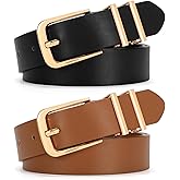 SANSTHS 2 Pack Women Belt for Jeans Pants, Simple Fashion Ladies Waist Belt with Gold Buckle, 1inch Width