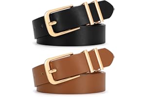 SANSTHS 2 Pack Women Belt for Jeans Pants, Simple Fashion Ladies Waist Belt with Gold Buckle, 1inch Width