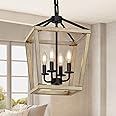 4 Light Chandelier Fixture, Farmhouse Light Fixtures Geometric Metal Cage Modern Ceiling Light with Adjustable Height, E12 Base Hanging Lights for Kitchen Island, Dining Room, Living Room, Indoor