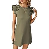 Spriolim Women Summer Dresses Ruffle Sleeve Midi Dress Round Neck Casual Work Vocation Beach Sundress