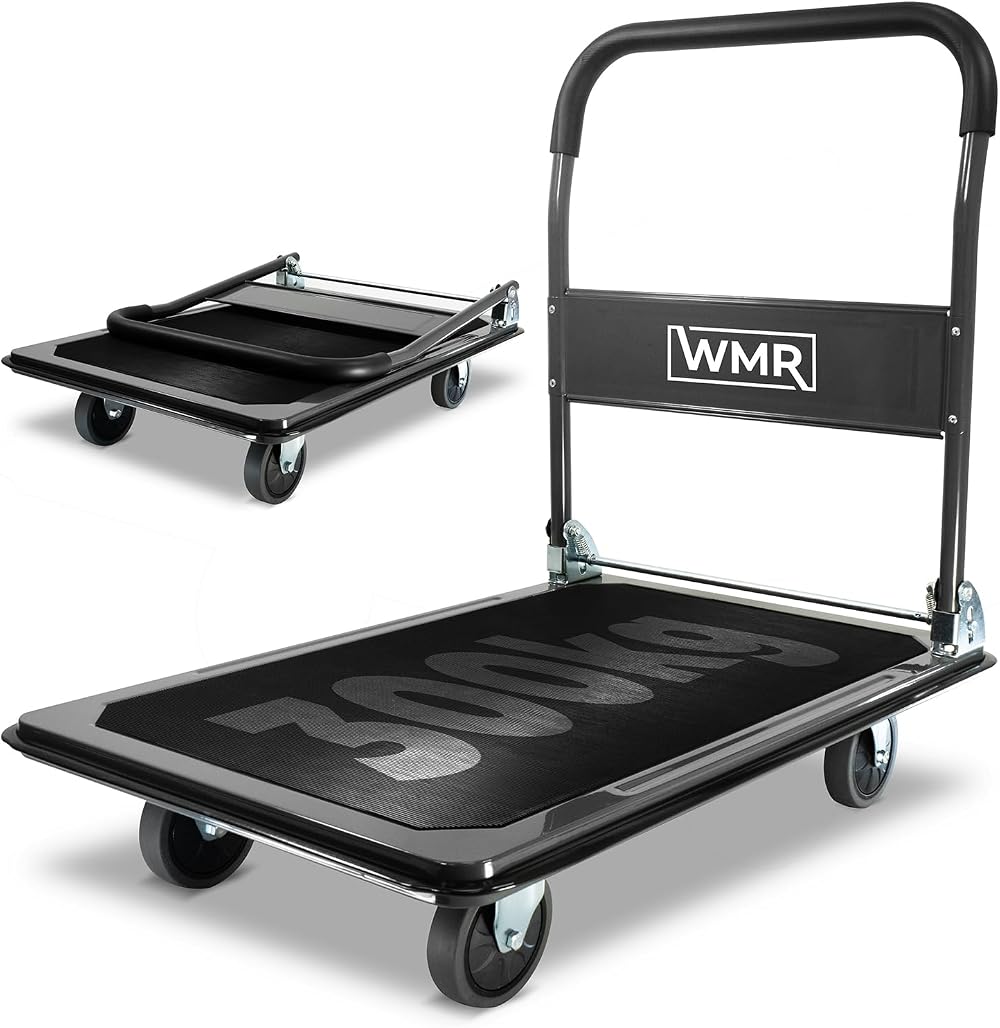 WMR Heavy-Duty Alloy Steel Platform Trolley 300kg Foldable Wheels
