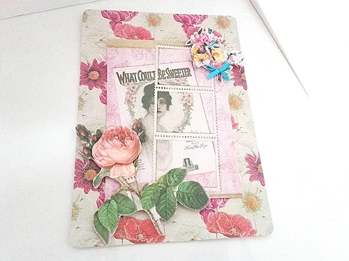 Carte 3d Vintage Photo Sépia Shabby Plus Enveloppe Rose