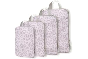 WOOMADA Compression Packing Cubes for Suitcases Travel Essentials 4 Set Expandable Travel Bags Organizer for Luggage(pink leopard)