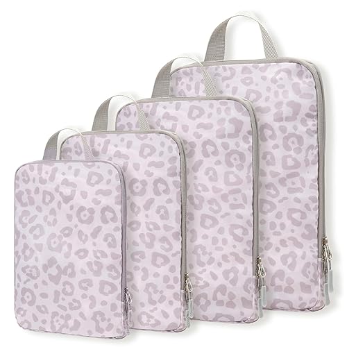 WOOMADA Compression Packing Cubes for Suitcases Travel Essentials 4 Set Expandable Travel Bags Organizer for Luggage(pink leopard)