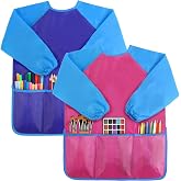 2 Pack Kids Art Smock,Kids Painting Apron,Children Artist Aprons with Long Sleeve 3 Pockets for Toddlers 3-6 Years