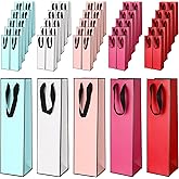 Fumete 50 Pack Wine Bottle Gift Bags Paper Wine Gift Bags Bulk 13.8x3.7x3.5 Inch with Handles for Appreciation Gifting Wedding Anniversary Birthday Party(Multicolor)