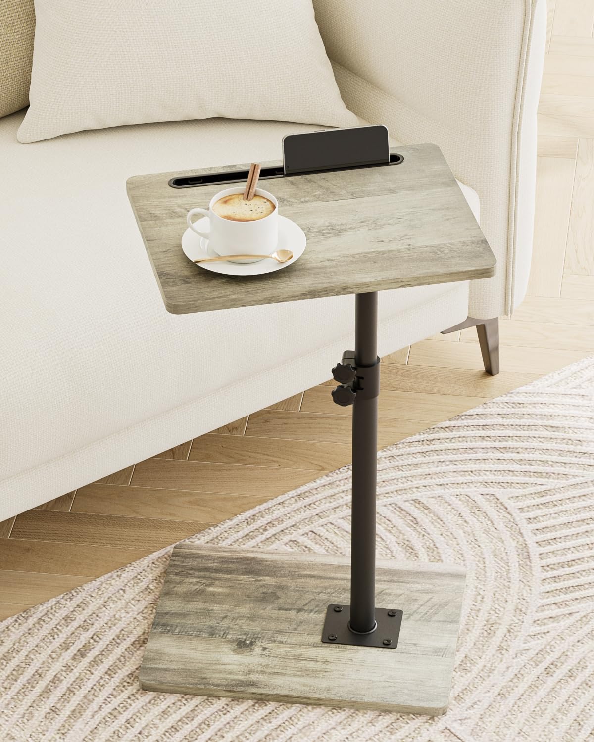 Photo 1 of **MISSING PARTS**Masupu Sofa Arm Tray Table - 360° Swivel Height Adjustable End Table, Small Snack Side Table for Couch, C Shaped Table for Bed, Chair or TV Tray Table(Greige)