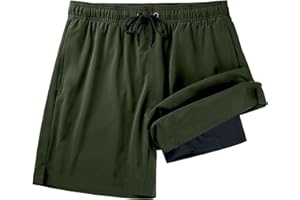 Kirinkylin Mens Swim Trunks Swimming Board Shorts Quick Dry Bathing Suit with Compression Liner Inseam and Zipper Pocket