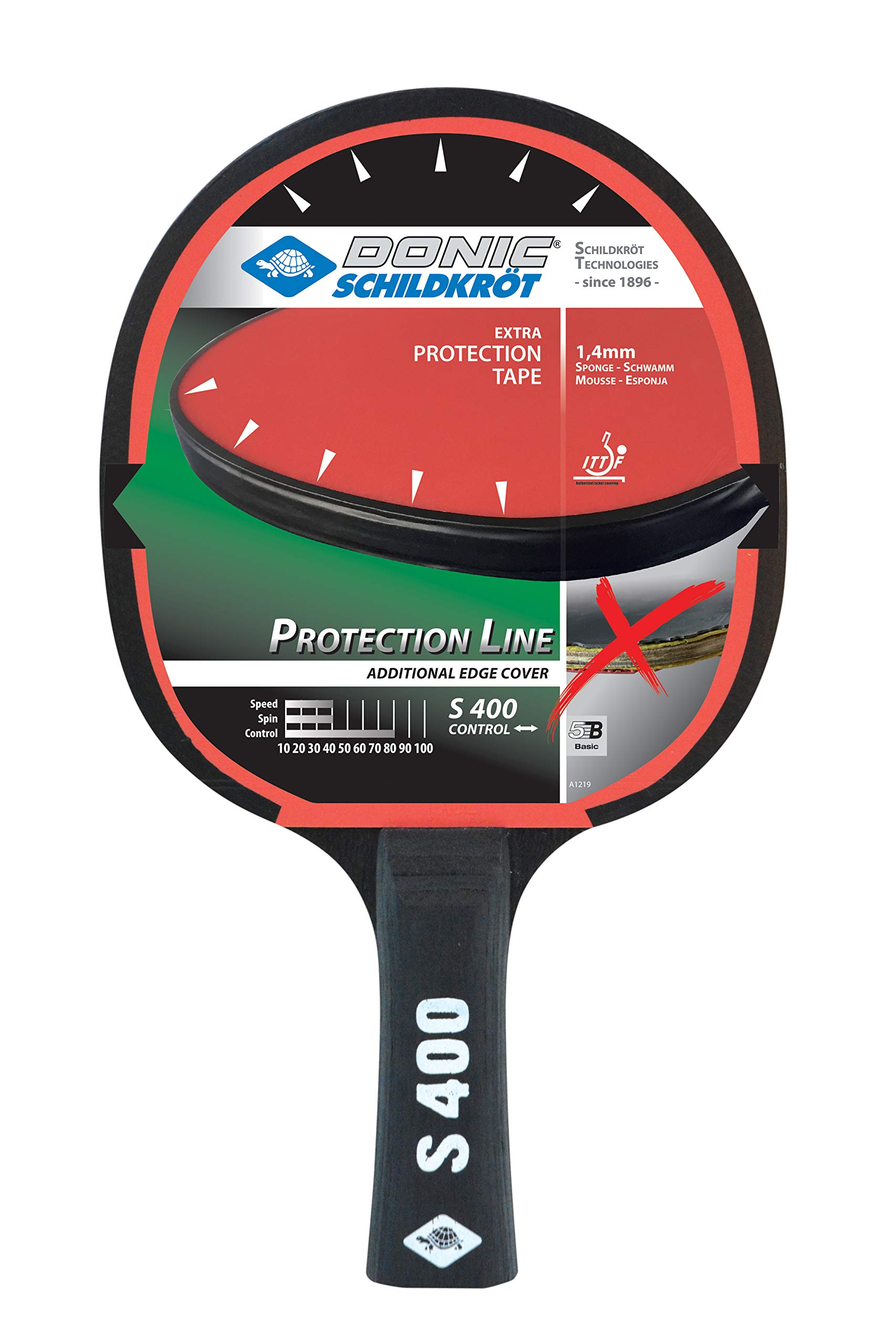 Donic-Schildkröt S400 Table Tennis Bat Protection Line, with Protection against Plucking, 1.2mm Sponge, Jade Pad - ITTF, 703055