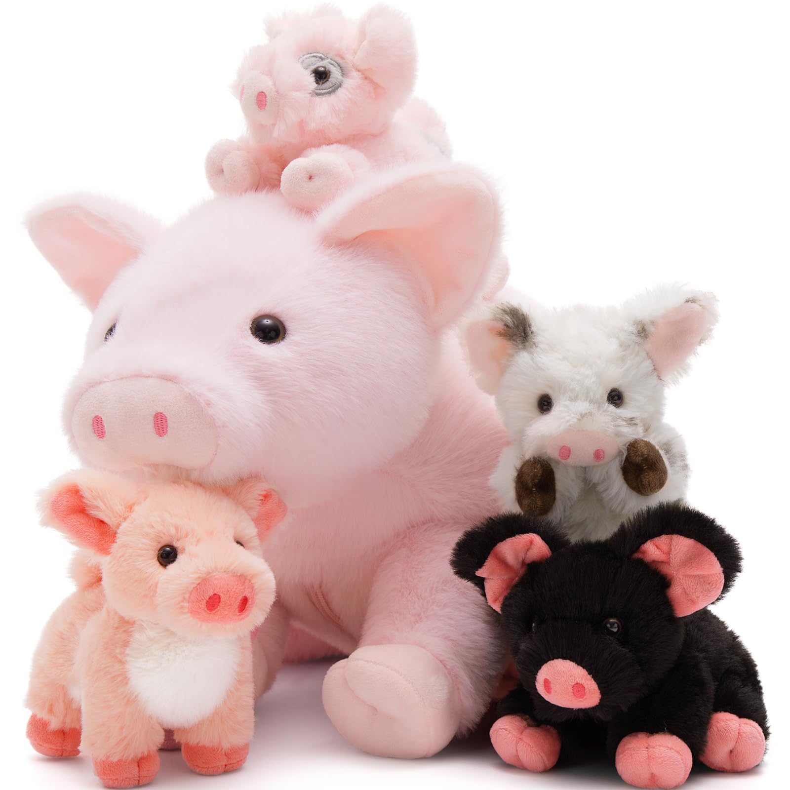 MorisMos groß Schwein Kuscheltier XXL mit 4 Babys im Bauch, süß Schweinchen Ferkel plüschtier, Pigteddy Spielzeug Geburtstag Weihnachten Geschenk Kinder
