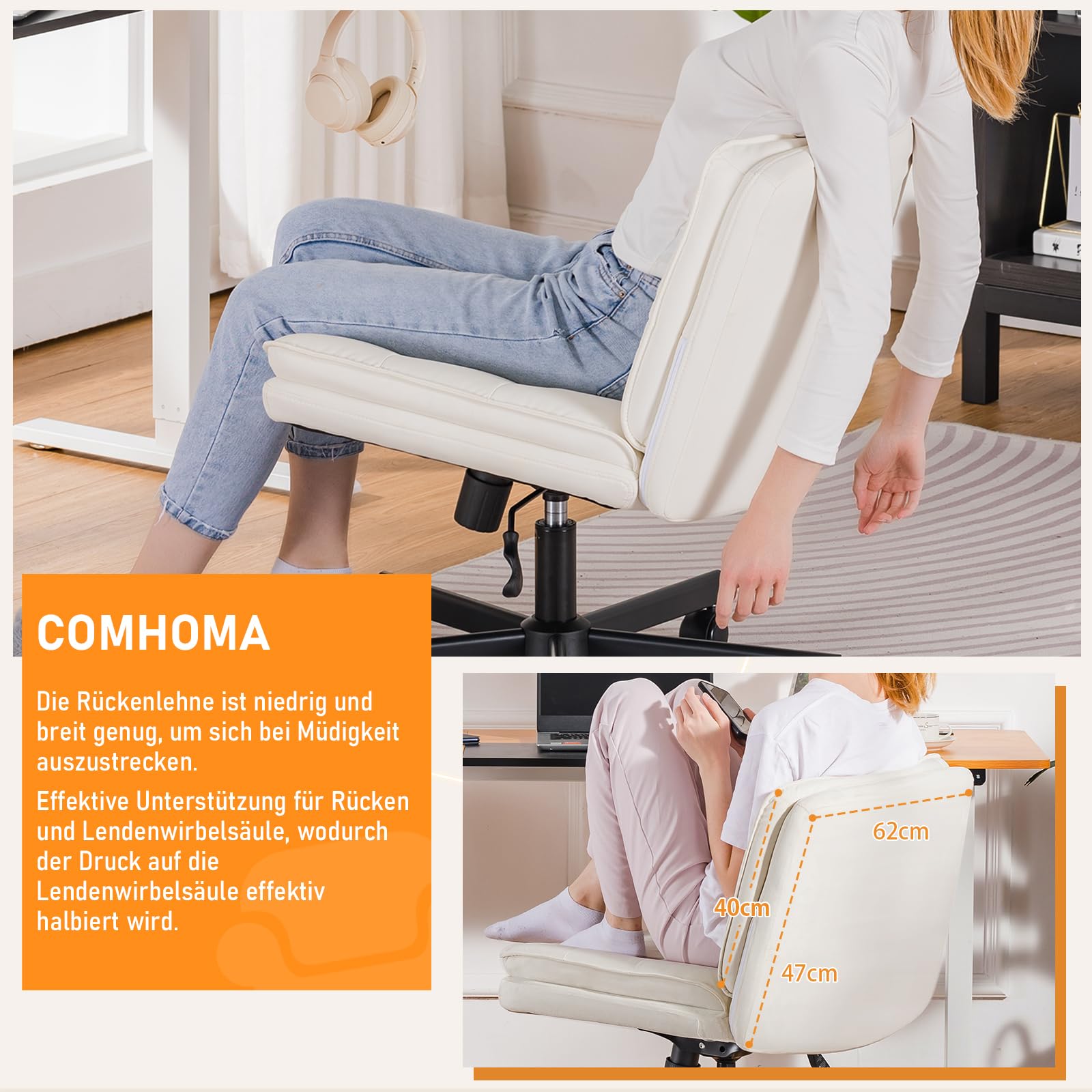 COMHOMA Bürostuhl, ergonomischer schreibtischstuhl mit Mesh, 2D-Kopfstütze, 4D-Armlehnen, Hohe Rückenlehne mit Wipp- & Feststell (90-125°), extra breite Sitzfläche, Belastbarkeit 180 kg, Schwarz 3