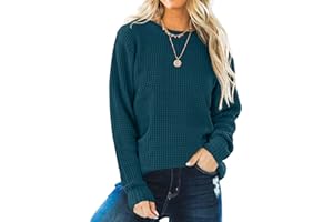 ZESICA Women's 2024 Fall Long Sleeve Crew Neck Waffle Knit Casual Loose Oversized Pullover Sweater Jumper Tops