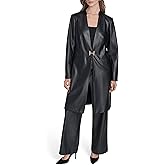 HALSTON womens Long Vegan Leather Gold Hardware Jacket