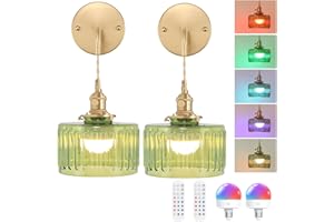 Shenmoyl Vintage Battery Operated Wall Sconce Set of 2, Adjustable Chain Battery Powered Wall Light, Rechargeable Wall Lamp F